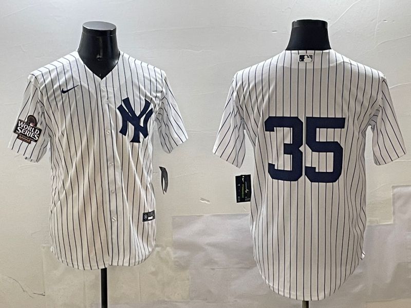 Men New York Yankees #35 No Name White Stripe Game 2025 Nike MLB Jersey style 2